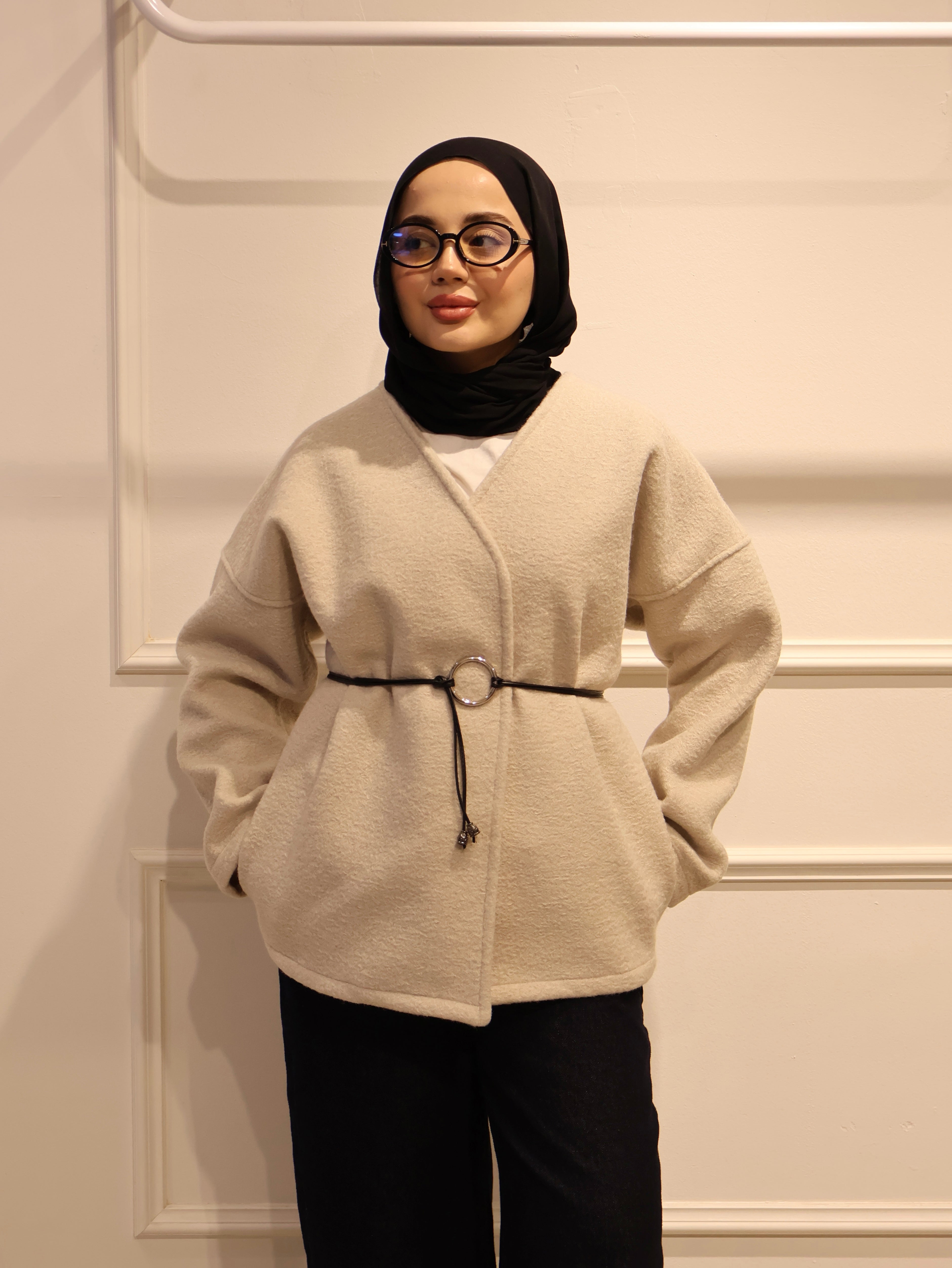 Kemerli Kısa Kaşe Ceket