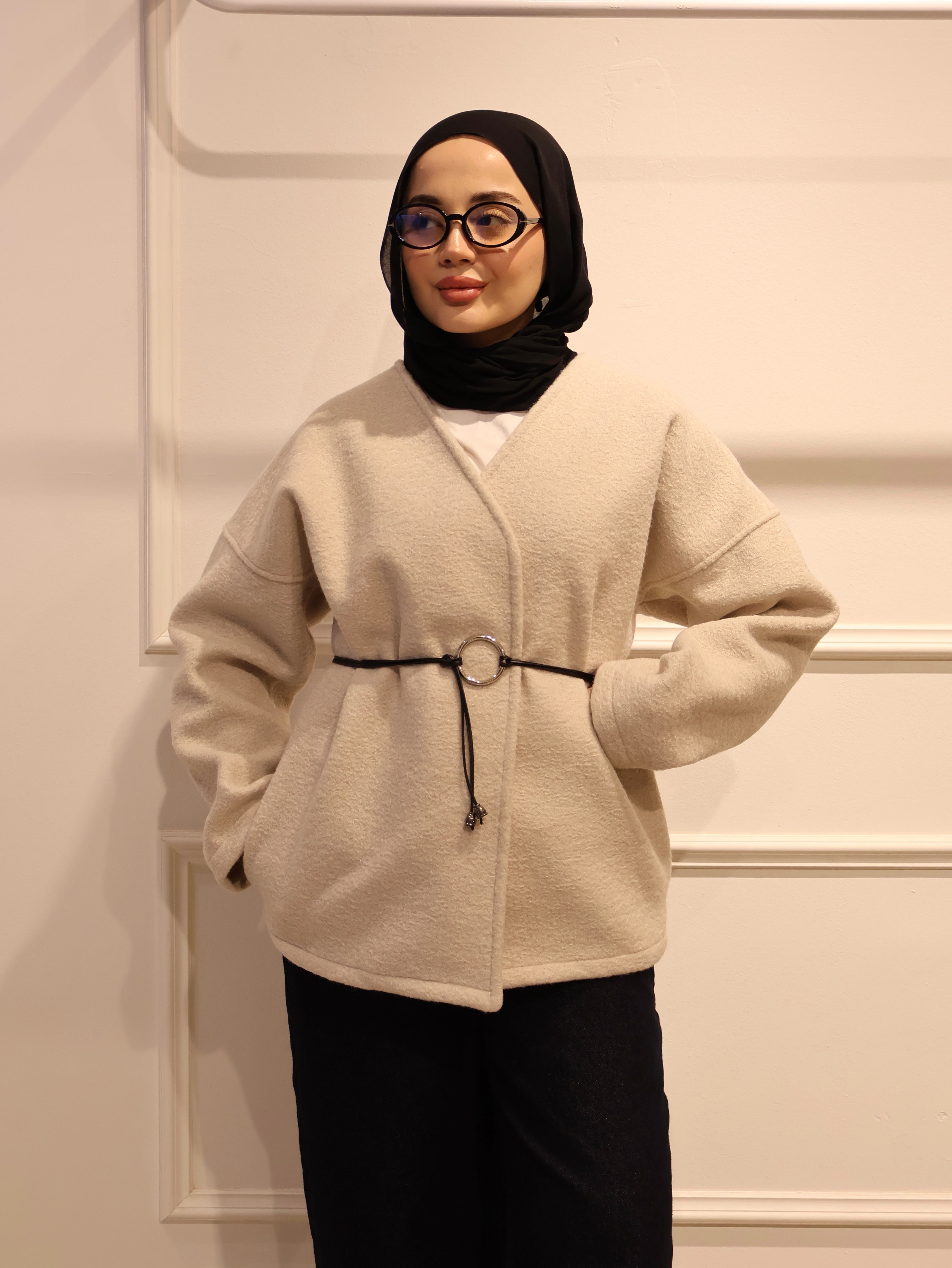 Kemerli Kısa Kaşe Ceket