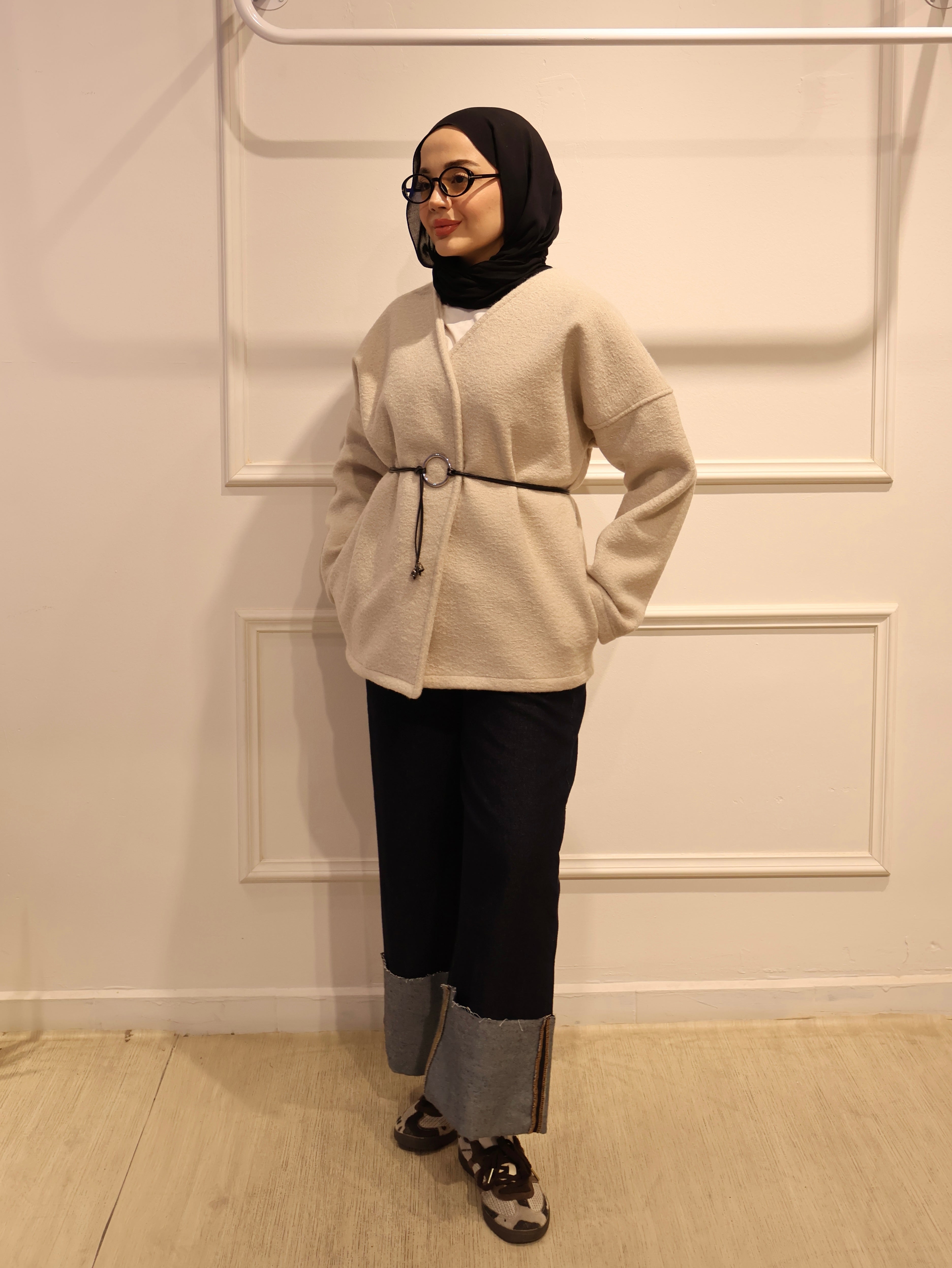 Kemerli Kısa Kaşe Ceket