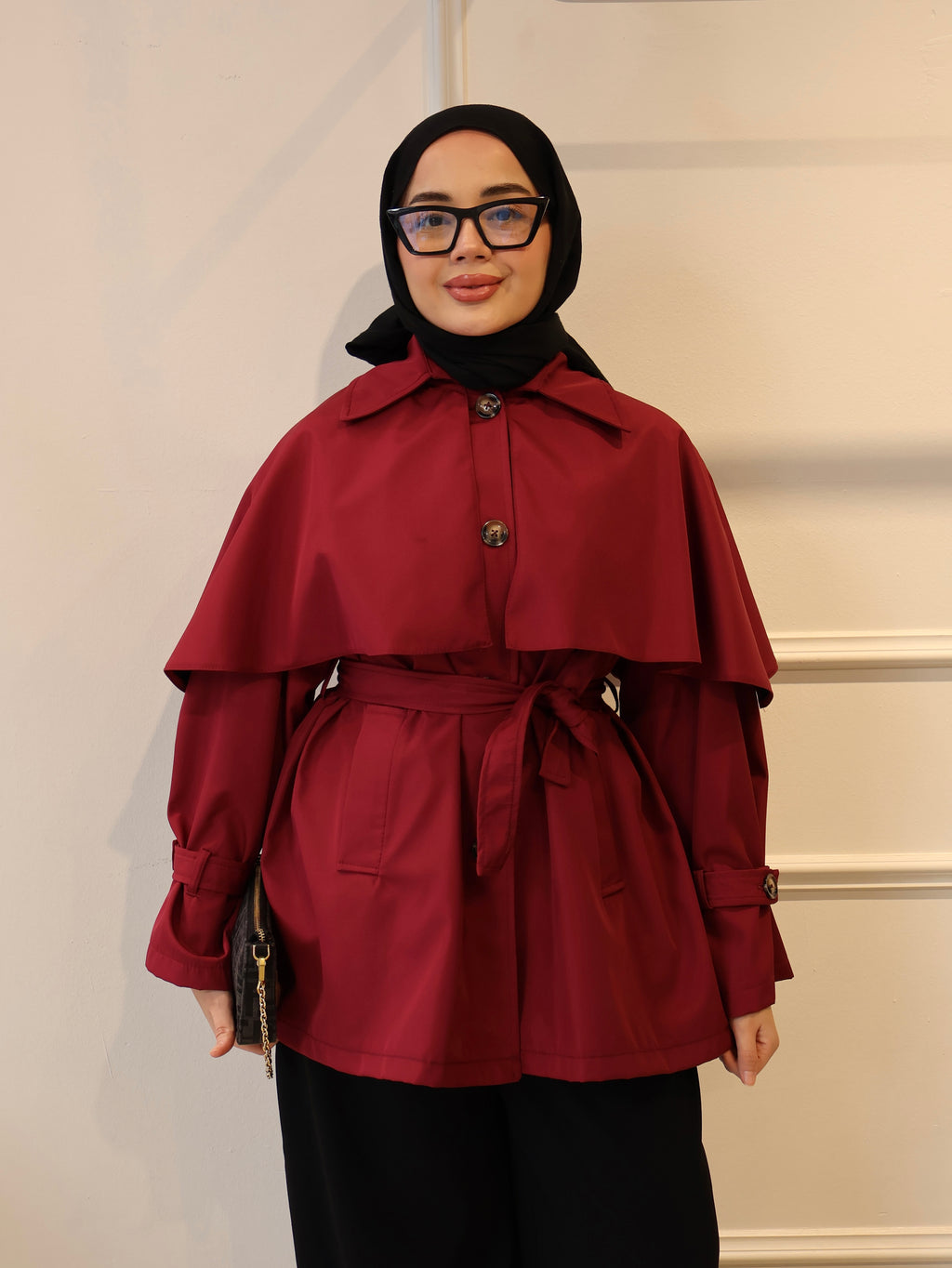 Pelerinli Kısa Trençkot