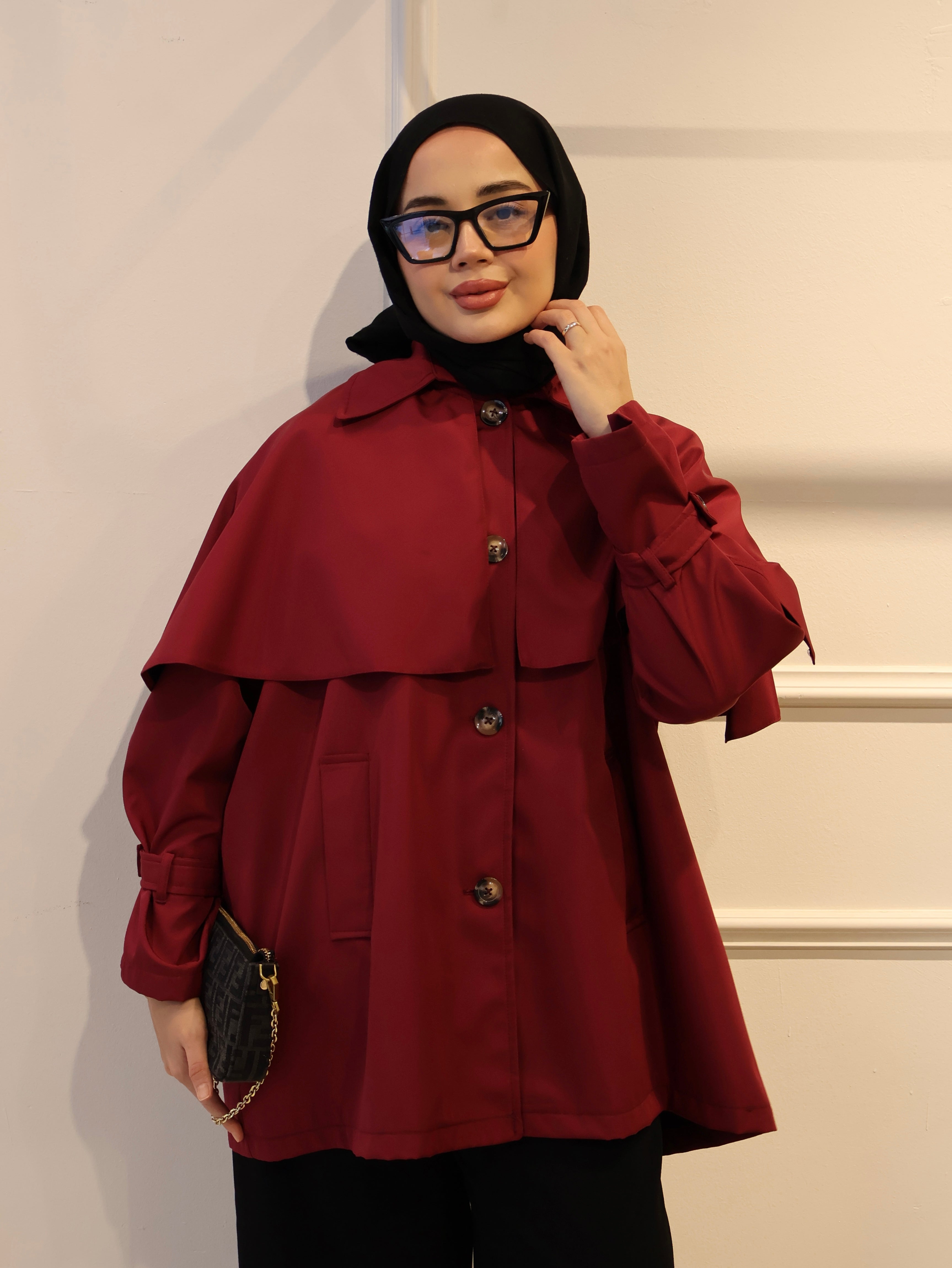 Pelerinli Kısa Trençkot