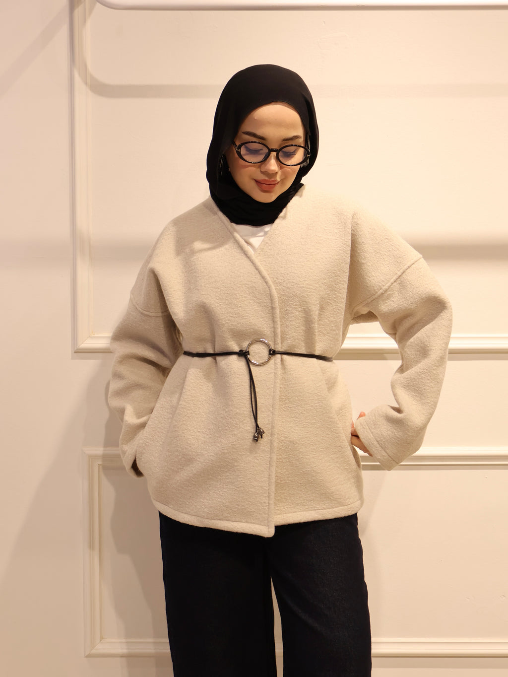 Kemerli Kısa Kaşe Ceket