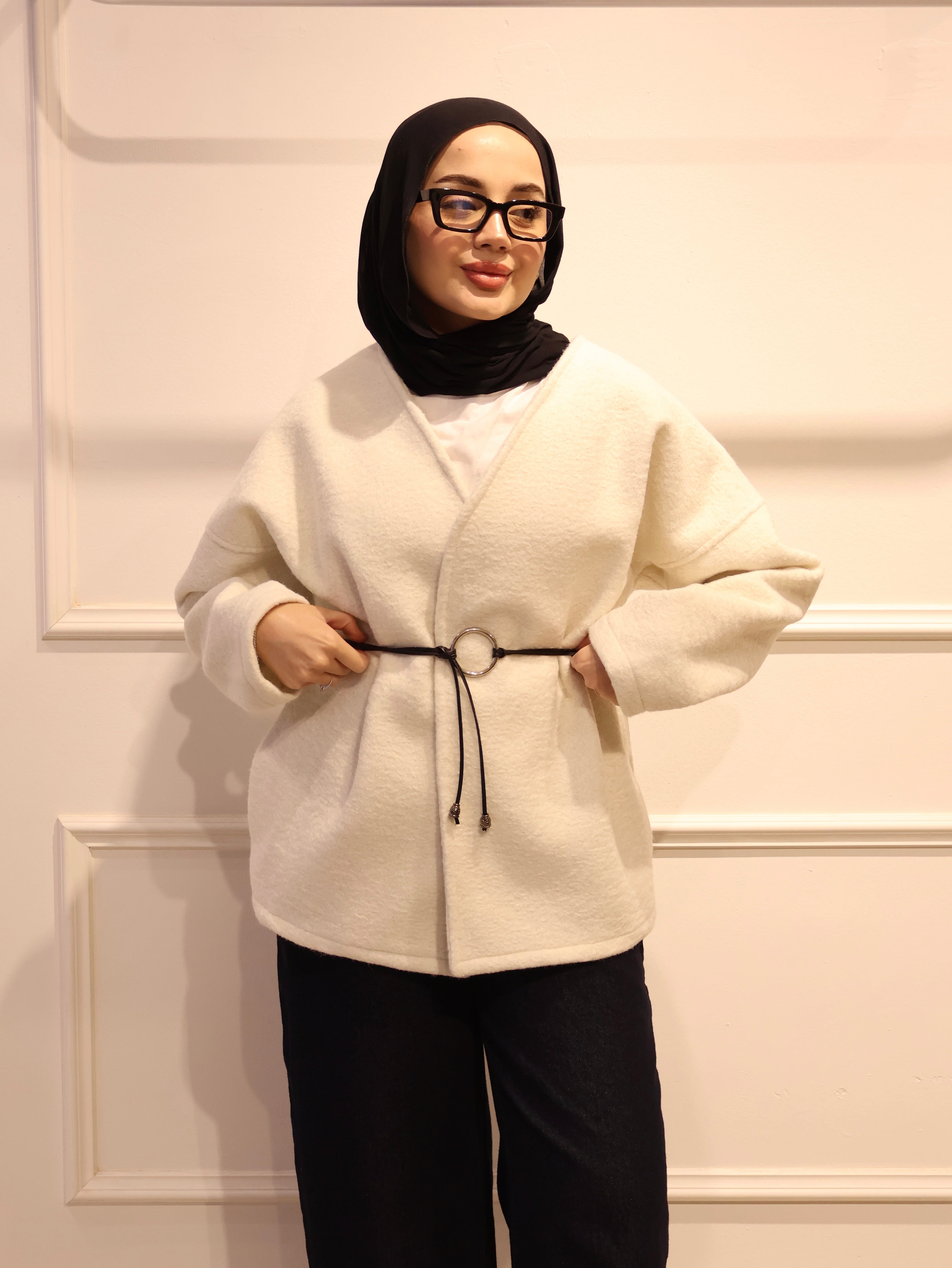 Kemerli Kısa Kaşe Ceket