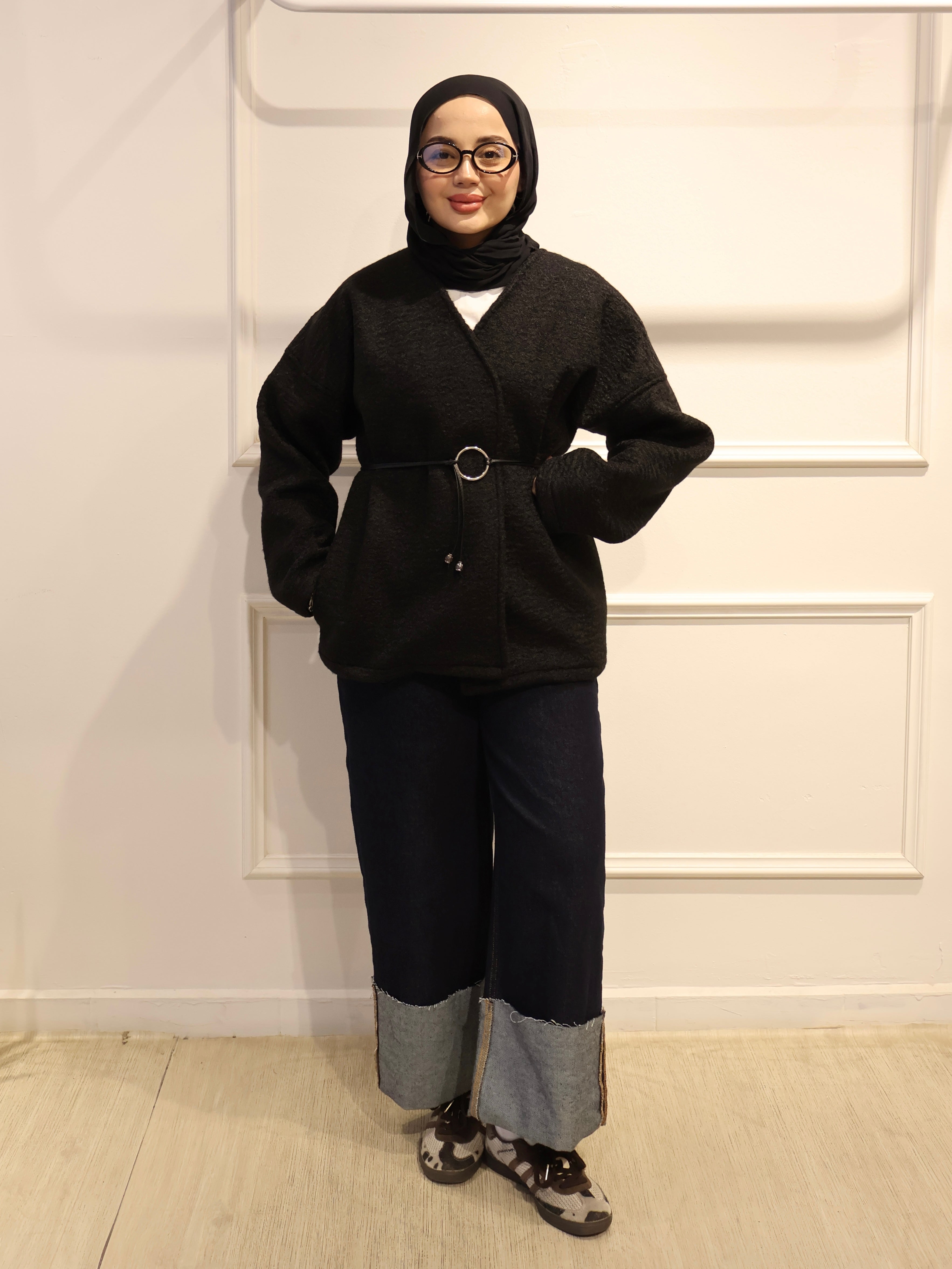 Kemerli Kısa Kaşe Ceket